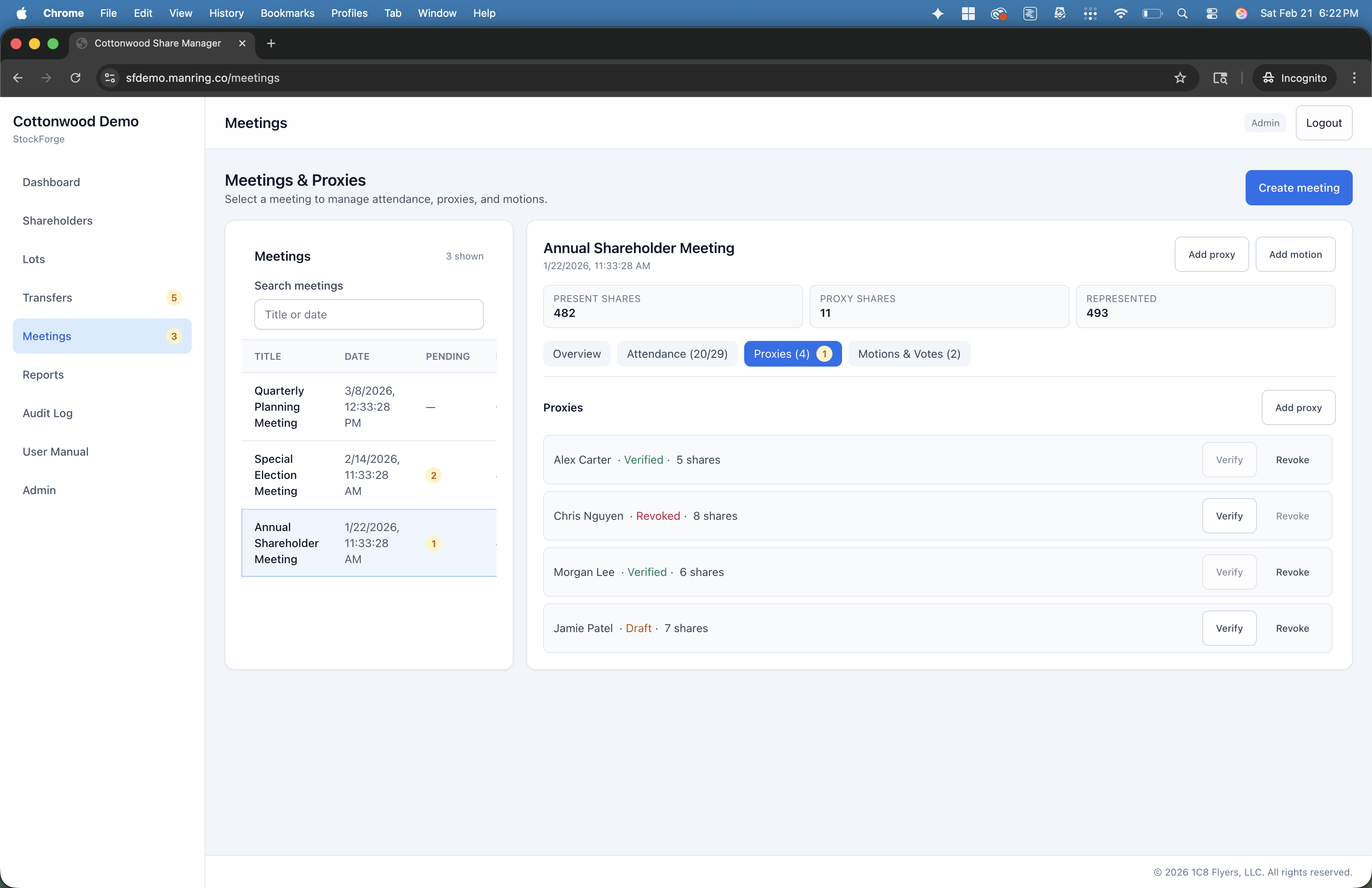 Vericapt proxies tab showing verified and draft proxy records