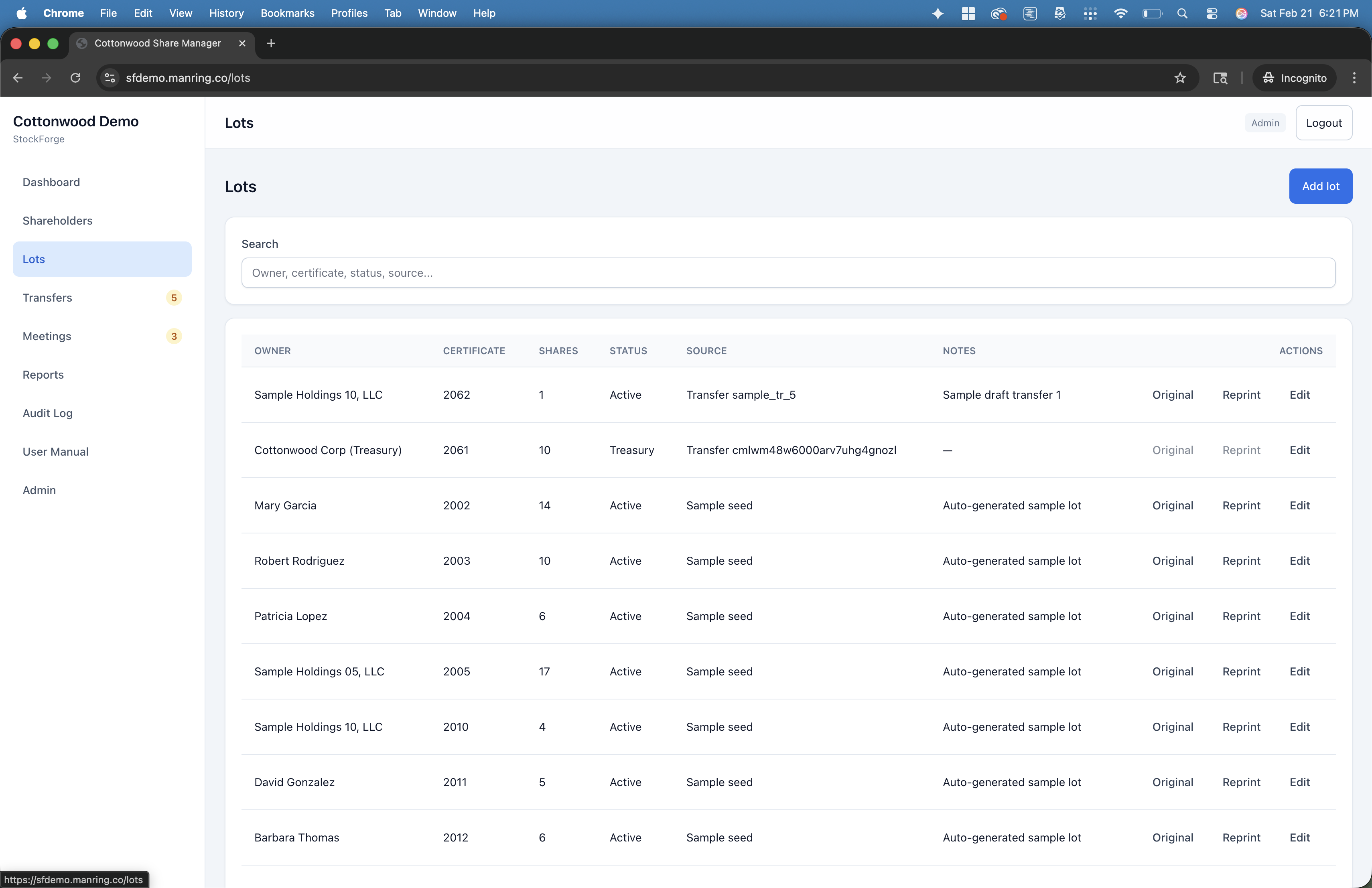 Vericapt share lots list